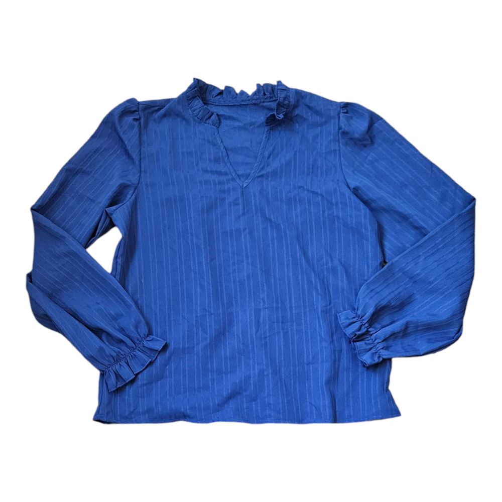 Shein Medium Blue Long Sleeve V-Neck Pullover Shirt